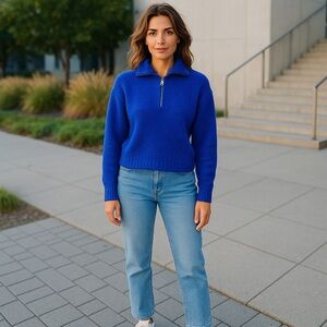 NWOT Wynter x Stitch Fix Women’s Cobalt Blue Quarter Zip Sweater Plush Warm Cozy